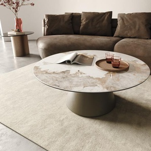 Couchtisch Borna 100x100 cm Keramik Minas Melange Weiß-Beige Gestell Konisch Effektfinish Titan, Couchtische