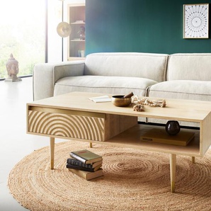 Couchtisch Budaya 115x60 cm Mango Natur 2 Schubfächer Fuß rund, Couchtische
