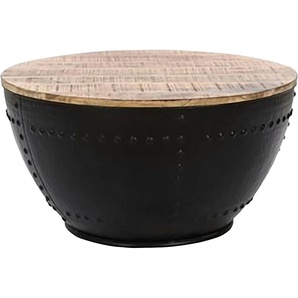 Couchtisch BYLIVING Bowl Tische Gr. B/H/T: 70 cm x 38 cm x 70 cm, Mango, braun (braun, schwarz) Couchtische rund oval Materialmix aus Massivholz und Metall
