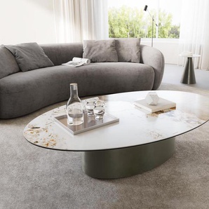 Couchtisch Casilda 150x90 cm Keramik Minas Melange Weiß-Beige Mittelfuß Effektfinish Titan, Couchtische