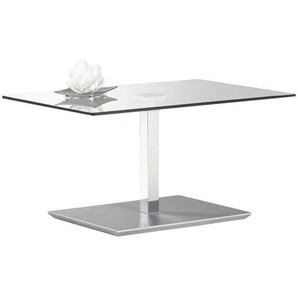 Couchtisch, Chrom, Glas, rechteckig, Flachrohr, Säule, 60x44 cm, höhenverstellbar, Wohnzimmer, Wohnzimmertische, Couchtische, Glas-Couchtische