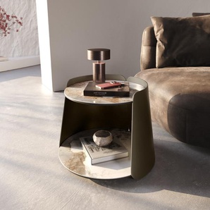 Couchtisch Daban 59x59 cm Keramik Minas Melange Weiß-Beige Gestell Metall Titanfarbig, Couchtische