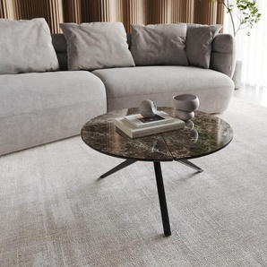 Couchtisch Delron 70x70 cm Keramik Laminam®Emperador Extra Lucidato Dunkelbraun Kreuzfuß Flach Metall Schwarz, Couchtische
