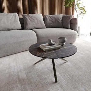 Couchtisch Delron 70x70 cm Keramik Laminam®Noir Desir Braun Kreuzfuß Flach Metall Effektfinish Titan, Couchtische