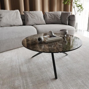 Couchtisch Delron 90x90 cm Keramik Laminam®Emperador Extra Lucidato Dunkelbraun Kreuzfuß Flach Metall Schwarz, Couchtische