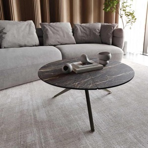 Couchtisch Delron 90x90 cm Keramik Laminam®Noir Desir Braun Kreuzfuß Flach Metall Effektfinish Titan, Couchtische