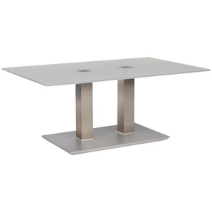 Couchtisch, Edelstahl, Nickel, Metall, Glas, rechteckig, eckig, Säule, Bodenplatte, 70x46-65 cm, höhenverstellbar, Wohnzimmer, Wohnzimmertische, Couchtische, Glas-Couchtische
