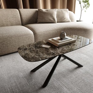 Couchtisch Edge Boot 100x50 cm Keramik Laminam® Emperador Extra Lucidato Dunkelbraun Sarity Metall Schwarz, Couchtische