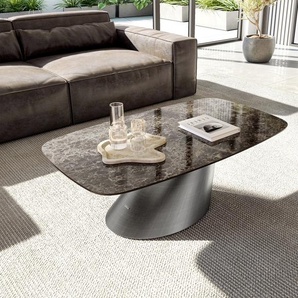 Couchtisch Edge Boot 120x70 cm Keramik Laminam® Emperador Extra Lucidato Dunkelbraun Conis Metallic Silber, Couchtische
