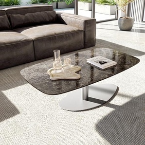Couchtisch Edge Boot 120x70 cm Keramik Laminam® Emperador Extra Lucidato Dunkelbraun Vibany Edelstahl gebürstet, Couchtische