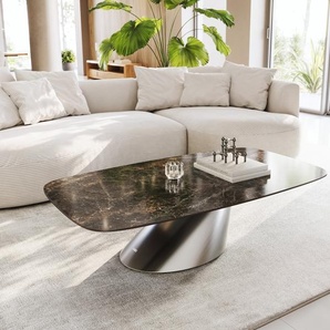 Couchtisch Edge Boot 140x80 cm Keramik Laminam® Emperador Extra Lucidato Dunkelbraun Conis Edelstahl gebürstet, Couchtische