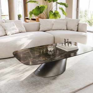 Couchtisch Edge Boot 140x80 cm Keramik Laminam® Emperador Extra Lucidato Dunkelbraun Conis Metallic Silber, Couchtische