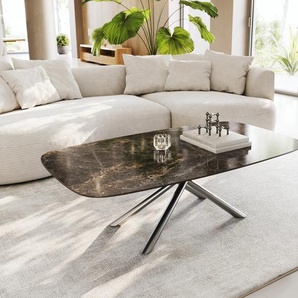 Couchtisch Edge Boot 140x80 cm Keramik Laminam® Emperador Extra Lucidato Dunkelbraun Sarity Edelstahl gebürstet, Couchtische