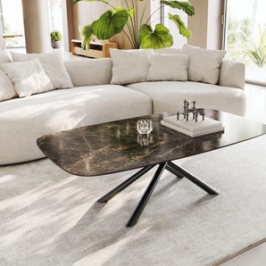 Couchtisch Edge Boot 140x80 cm Keramik Laminam® Emperador Extra Lucidato Dunkelbraun Sarity Metall Schwarz, Couchtische