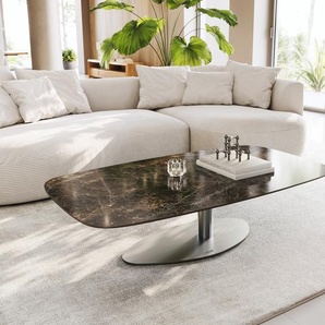 Couchtisch Edge Boot 140x80 cm Keramik Laminam® Emperador Extra Lucidato Dunkelbraun Vibany Edelstahl gebürstet, Couchtische