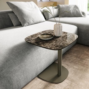 Couchtisch Edge Boot 50x50 cm Keramik Laminam® Emperador Extra Lucidato Dunkelbraun Eleny Metall Effektfinish Titan, Couchtische