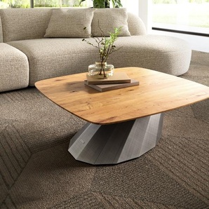 Couchtisch Edge Boot 90x90 cm Eiche Natur Schweizer Kante Parabi Metallic Silber, Couchtische