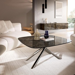 Couchtisch Edge Boot 90x90 cm Keramik Laminam® Emperador Extra Lucidato Dunkelbraun Sarity Edelstahl gebürstet, Couchtische