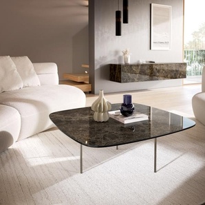 Couchtisch Edge Boot 90x90 cm Keramik Laminam® Emperador Extra Lucidato Dunkelbraun Trive Edelstahl gebürstet, Couchtische