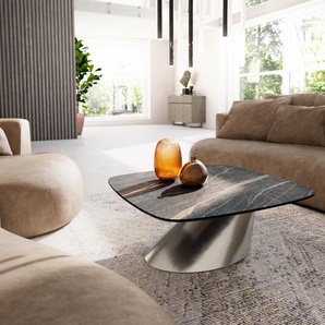 Couchtisch Edge Boot 90x90 cm Keramik Laminam® Noir Desir Braun Conis Edelstahl gebürstet, Couchtische