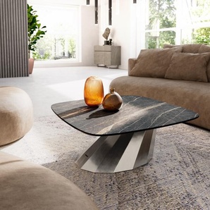 Couchtisch Edge Boot 90x90 cm Keramik Laminam® Noir Desir Braun Parabi Edelstahl gebürstet, Couchtische
