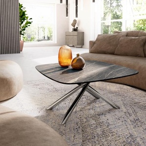 Couchtisch Edge Boot 90x90 cm Keramik Laminam® Noir Desir Braun Sarity Edelstahl gebürstet, Couchtische