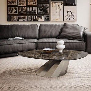 Couchtisch Edge Organisch 140x76 cm Keramik Laminam® Emperador Extra Lucidato Dunkelbraun Parabi Edelstahl gebürstet, Couchtische