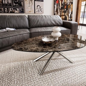 Couchtisch Edge Organisch 140x76 cm Keramik Laminam® Emperador Extra Lucidato Dunkelbraun Sarity Edelstahl gebürstet, Couchtische
