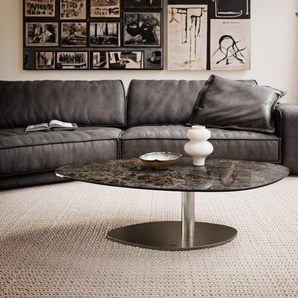 Couchtisch Edge Organisch 140x76 cm Keramik Laminam® Emperador Extra Lucidato Dunkelbraun Vibany Edelstahl gebürstet, Couchtische