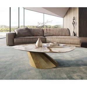 Couchtisch Edge Organisch 140x76 cm Keramik Minas Melange Parabi Metallic Gold, Couchtische