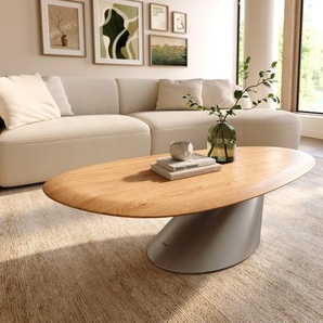 Couchtisch Edge Oval 140x75 cm Eiche Natur Runde Kante Conis Edelstahl gebürstet, Couchtische