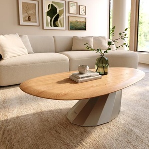 Couchtisch Edge Oval 140x75 cm Eiche Natur Runde Kante Parabi Edelstahl gebürstet, Couchtische