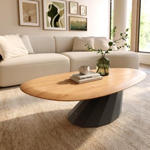 Couchtisch Edge Oval 140x75 cm Eiche Natur Runde Kante Parabi Metall Schwarz, Couchtische