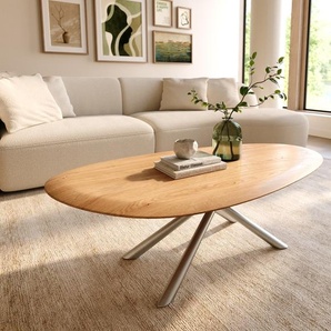 Couchtisch Edge Oval 140x75 cm Eiche Natur Runde Kante Sarity Edelstahl gebürstet, Couchtische