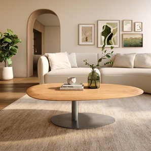 Couchtisch Edge Oval 140x75 cm Eiche Natur Runde Kante Vibany Edelstahl gebürstet, Couchtische
