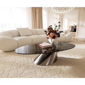 Couchtisch Edge Oval 140x75 cm Keramik Laminam® Emperador Extra Lucidato Dunkelbraun Conis Edelstahl gebürstet, Couchtische