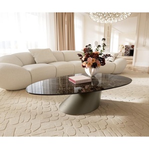 Couchtisch Edge Oval 140x75 cm Keramik Laminam® Emperador Extra Lucidato Dunkelbraun Conis Metall Effektfinish Titan, Couchtische