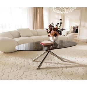 Couchtisch Edge Oval 140x75 cm Keramik Laminam® Emperador Extra Lucidato Dunkelbraun Sarity Edelstahl gebürstet, Couchtische