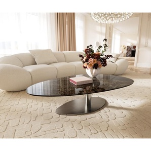 Couchtisch Edge Oval 140x75 cm Keramik Laminam® Emperador Extra Lucidato Dunkelbraun Vibany Edelstahl gebürstet, Couchtische