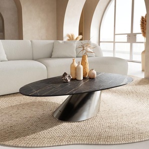 Couchtisch Edge Oval 140x75 cm Keramik Laminam® Noir Desir Braun Conis Edelstahl gebürstet, Couchtische