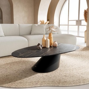 Couchtisch Edge Oval 140x75 cm Keramik Laminam® Noir Desir Braun Conis Metall Schwarz, Couchtische