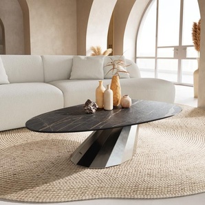 Couchtisch Edge Oval 140x75 cm Keramik Laminam® Noir Desir Braun Parabi Edelstahl gebürstet, Couchtische