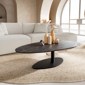 Couchtisch Edge Oval 140x75 cm Keramik Laminam® Noir Desir Braun Vibany Metall Schwarz, Couchtische