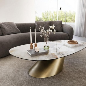 Couchtisch Edge Oval 140x75 cm Keramik Minas Melange Conis Metallic Gold, Couchtische