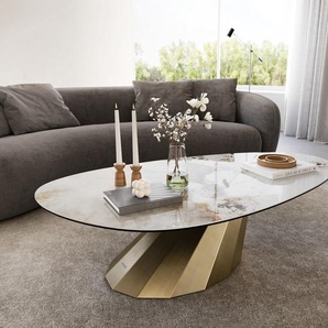 Couchtisch Edge Oval 140x75 cm Keramik Minas Melange Parabi Metallic Gold, Couchtische