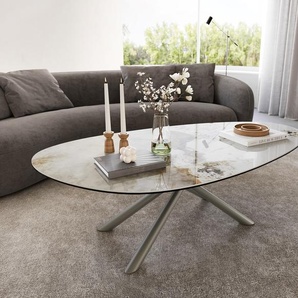 Couchtisch Edge Oval 140x75 cm Keramik Minas Melange Sarity Metall Effektfinish Titan, Couchtische