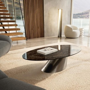 Couchtisch Edge Oval 140x80 cm Keramik Laminam® Emperador Extra Lucidato Dunkelbraun Conis Edelstahl gebürstet, Couchtische