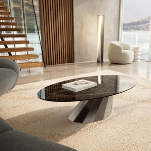 Couchtisch Edge Oval 140x80 cm Keramik Laminam® Emperador Extra Lucidato Dunkelbraun Parabi Edelstahl gebürstet, Couchtische