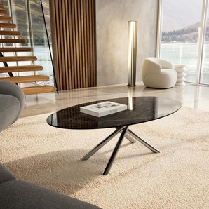 Couchtisch Edge Oval 140x80 cm Keramik Laminam® Emperador Extra Lucidato Dunkelbraun Sarity Edelstahl gebürstet, Couchtische