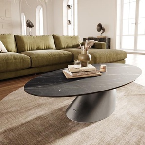 Couchtisch Edge Oval 140x80 cm Keramik Laminam® Noir Desir Braun Conis Edelstahl gebürstet, Couchtische